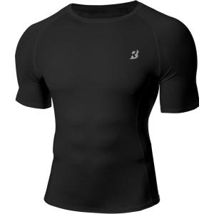 imageRoadbox Compression Shirt Men Short Sleeve Cool Dry Base Layer Athletic Undershirts Workout TShirt for Sports Gym RunningBlack