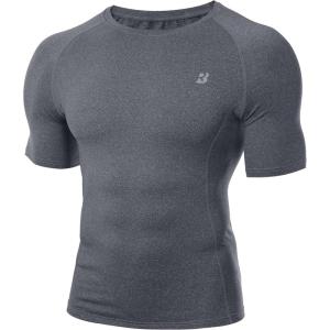 imageRoadbox Compression Shirt Men Short Sleeve Cool Dry Base Layer Athletic Undershirts Workout TShirt for Sports Gym RunningDark Gray