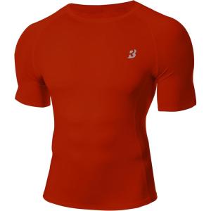 imageRoadbox Compression Shirt Men Short Sleeve Cool Dry Base Layer Athletic Undershirts Workout TShirt for Sports Gym RunningRed