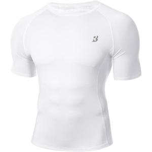 imageRoadbox Compression Shirt Men Short Sleeve Cool Dry Base Layer Athletic Undershirts Workout TShirt for Sports Gym RunningWhite