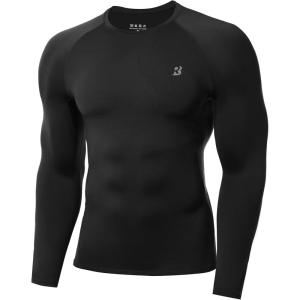 imageRoadbox Mens Compression Shirt Cool Dry Long Sleeve Workout Shirts Running Athletic Football Gym Base Layer Tops UPF 50Black
