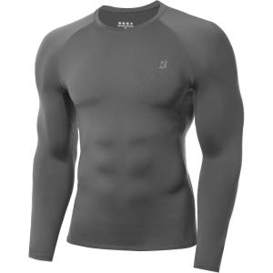 imageRoadbox Mens Compression Shirt Cool Dry Long Sleeve Workout Shirts Running Athletic Football Gym Base Layer Tops UPF 50Cement Ash