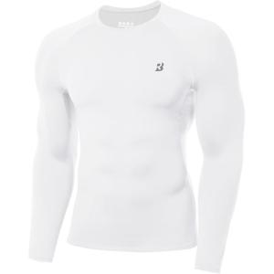 imageRoadbox Mens Compression Shirt Cool Dry Long Sleeve Workout Shirts Running Athletic Football Gym Base Layer Tops UPF 50White