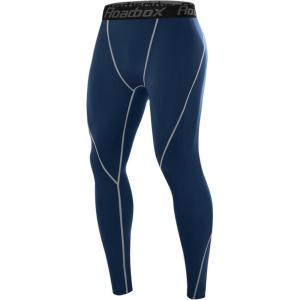 imageRoadbox Mens Compression Pants Running Tights Performance Sports Workout Leggings Athletic Base Layer for Gym BasketballNavy Blue