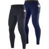 imageRoadbox 2 Pack Mens Compression Pants Quick Dry Running Tights Leggings with Pockets Athletic Base Layer for Workout GymGraynavy Blue