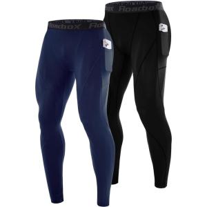 imageRoadbox 2 Pack Mens Compression Pants Quick Dry Running Tights Leggings with Pockets Athletic Base Layer for Workout GymBlacknavy Blue