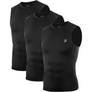 imageRoadbox 3 Pack Mens Sleeveless Compression Shirt Cool Dry Athletic Workout Tank Top Sports Running Gym Base Layer Shirts3 Pack Black  Black  Black