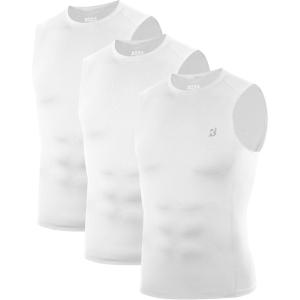 imageRoadbox 3 Pack Mens Sleeveless Compression Shirt Cool Dry Athletic Workout Tank Top Sports Running Gym Base Layer Shirts3 Pack White  White  White