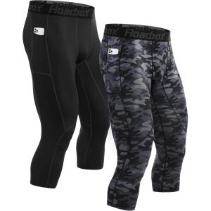 imageRoadbox 2 Pack Mens 34 Compression Pants Athletic Basketball Workout Tights Leggings Sport Running Spandex Base LayerBlack02camo02