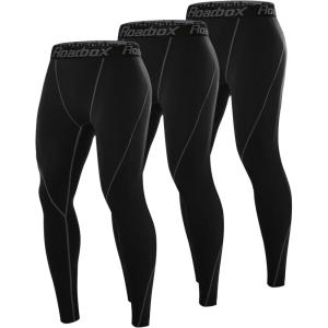 imageRoadbox 3 Pack Compression Pants Men Performance Running Workout Sports Leggings Gym Basketball Athletic Tights Base Layer3packblackblackblack