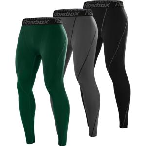 imageRoadbox 3 Pack Compression Pants Men Performance Running Workout Sports Leggings Gym Basketball Athletic Tights Base Layer3packblackgraygreen
