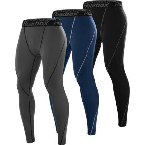 imageRoadbox 3 Pack Compression Pants Men Performance Running Workout Sports Leggings Gym Basketball Athletic Tights Base Layer3packblackgraynavy
