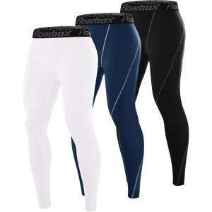imageRoadbox 3 Pack Compression Pants Men Performance Running Workout Sports Leggings Gym Basketball Athletic Tights Base Layer3packblackwhitenavy