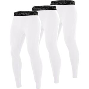 imageRoadbox 3 Pack Compression Pants Men Performance Running Workout Sports Leggings Gym Basketball Athletic Tights Base Layer3packwhitewhitewhite