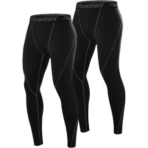 imageRoadbox 2 Pack Mens Compression Pants Quick Dry Running Tights Workout Leggings Athletic Base Layer for Gym Football YogaBlackblack