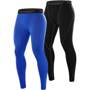 imageRoadbox 2 Pack Mens Compression Pants Quick Dry Running Tights Workout Leggings Athletic Base Layer for Gym Football YogaBlackblue