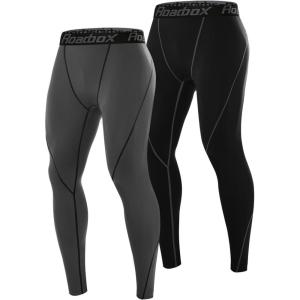 imageRoadbox 2 Pack Mens Compression Pants Quick Dry Running Tights Workout Leggings Athletic Base Layer for Gym Football YogaBlackspace Gray
