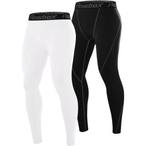 imageRoadbox 2 Pack Mens Compression Pants Quick Dry Running Tights Workout Leggings Athletic Base Layer for Gym Football YogaBlackwhite