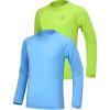 imageRoadbox Boys UPF 50 Rash Guard Swim Shirt 1 or 2 Pack Sun Protection Long Sleeve Shirts Kids UV Rashguard for Beach Surf2 Pack Medium Bluelime Green