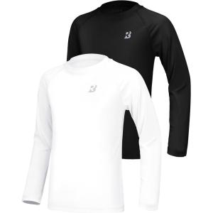 imageRoadbox Boys UPF 50 Rash Guard Swim Shirt 1 or 2 Pack Sun Protection Long Sleeve Shirts Kids UV Rashguard for Beach Surf2 Pack Blackwhite