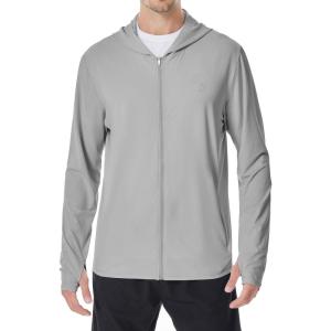 imageRoadbox Mens UPF 50 Sun Protection Hoodie Jacket Lightweight Zip Fishing Hiking UV Shirts with Pockets and ThumbholesLight Gray