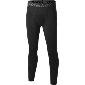 imageRoadbox Youth Boys Thermal Compression Pants Fleece Lind Base Layer Sports Leggings Athletic Tights for Cold WeatherBlack
