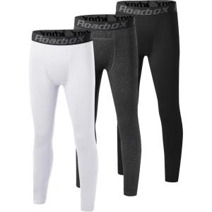 imageRoadbox Youth Boys Thermal Compression Pants Fleece Lind Base Layer Sports Leggings Athletic Tights for Cold WeatherFloral Grayblackwhite