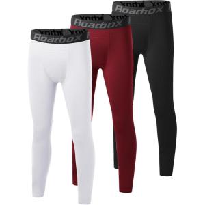 imageRoadbox Youth Boys Thermal Compression Pants Fleece Lind Base Layer Sports Leggings Athletic Tights for Cold WeatherRedblackwhite