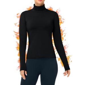 imageRoadbox Womens Thermal Underwear Tops Turtleneck Warm Fleece Lined Long Sleeve Shirts Winter Cold Weather Ski Base LayerBlack