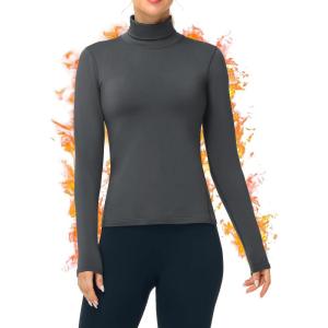 imageRoadbox Womens Thermal Underwear Tops Turtleneck Warm Fleece Lined Long Sleeve Shirts Winter Cold Weather Ski Base LayerDark Gray