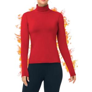 imageRoadbox Womens Thermal Underwear Tops Turtleneck Warm Fleece Lined Long Sleeve Shirts Winter Cold Weather Ski Base LayerRed