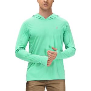 imageRoadbox Mens UPF 50 Sun Protection Shirts Outdoor UV Long Sleeve Fishing Hoodie Shirt for Hiking Running Workout SwimmingGreen