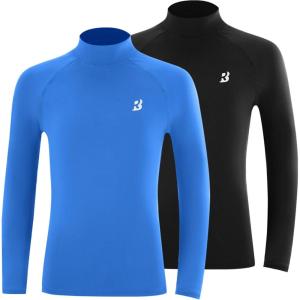 imageRoadbox Boys Girls Compression Shirts  Youth Long Sleeve Athletic Undershirt Mock Neck for Football Baseball Basketball2packblackroyal Blue