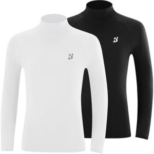 imageRoadbox Boys Girls Compression Shirts  Youth Long Sleeve Athletic Undershirt Mock Neck for Football Baseball Basketball2packblackwhite
