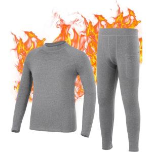 imageRoadbox Boys Thermal Underwear Sets Ultra Soft FLeece Lined Long Johns Base Layer Top and Bottoms with PocketsGrey