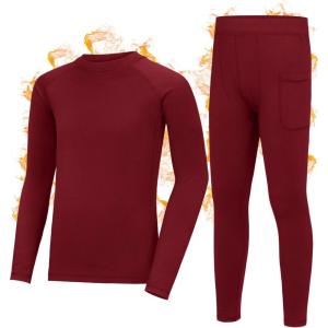 imageRoadbox Boys Thermal Underwear Sets Ultra Soft FLeece Lined Long Johns Base Layer Top and Bottoms with PocketsRed