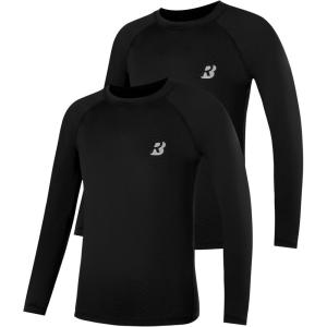 imageRoadbox Boys Youth Compression Shirts  Long Sleeve Athletic Undershirt Kids Quick Dry Base Layers for Baseball Soccer2packblack black