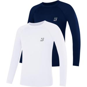 imageRoadbox Boys Youth Compression Shirts  Long Sleeve Athletic Undershirt Kids Quick Dry Base Layers for Baseball Soccer2packnavy Blue  Bleach