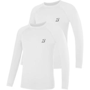 imageRoadbox Boys Youth Compression Shirts  Long Sleeve Athletic Undershirt Kids Quick Dry Base Layers for Baseball Soccer2packwhite white