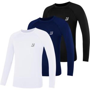 imageRoadbox Boys Youth Compression Shirts  Long Sleeve Athletic Undershirt Kids Quick Dry Base Layers for Baseball Soccer3packblack navy Blue white
