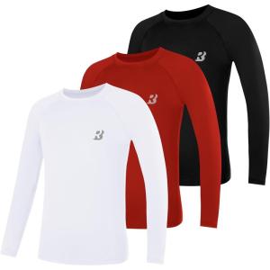 imageRoadbox Boys Youth Compression Shirts  Long Sleeve Athletic Undershirt Kids Quick Dry Base Layers for Baseball Soccer3packblack red white