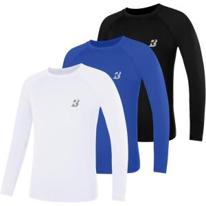 imageRoadbox Boys Youth Compression Shirts  Long Sleeve Athletic Undershirt Kids Quick Dry Base Layers for Baseball Soccer3packblack royal Blue white