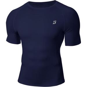 imageRoadbox Compression Shirt Men Short Sleeve Cool Dry Base Layer Athletic Undershirts Workout TShirt for Sports Gym RunningNavy