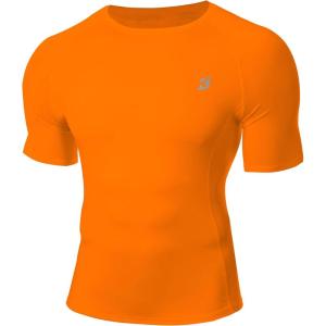 imageRoadbox Compression Shirt Men Short Sleeve Cool Dry Base Layer Athletic Undershirts Workout TShirt for Sports Gym RunningOrange