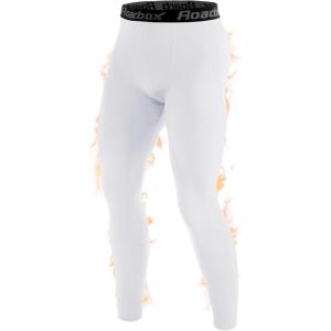 imageRoadbox Mens Thermal Compression Pants Fleece Lined Running Tights Leggings Athletic Ski Base Layer Bottoms Cold WeatherWhite