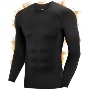 imageRoadbox Mens Thermal Compression Shirts Long Sleeve Fleece Lined Undershirt Cold Weather Workout Athletic Base Layer TopBlack