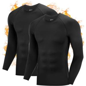 imageRoadbox Mens Thermal Compression Shirts Long Sleeve Fleece Lined Undershirt Cold Weather Workout Athletic Base Layer TopBlackblack