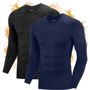 imageRoadbox Mens Thermal Compression Shirts Long Sleeve Fleece Lined Undershirt Cold Weather Workout Athletic Base Layer TopBlacknavy
