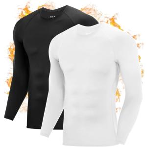 imageRoadbox Mens Thermal Compression Shirts Long Sleeve Fleece Lined Undershirt Cold Weather Workout Athletic Base Layer TopBlackwhite