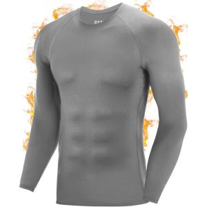 imageRoadbox Mens Thermal Compression Shirts Long Sleeve Fleece Lined Undershirt Cold Weather Workout Athletic Base Layer TopGrey